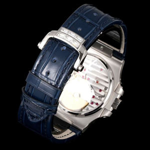 Montre automatique carrée pour homme avec lunette sertie de diamants, cadran vertical noir et bleu avec chronographe phase de lune, montre mécanique - Product Image 5