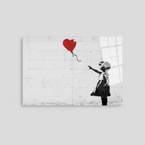 Printed Canvas: Banksy Girl with Heart <b>Balloon</b> Artwork,TEMPERED GLASS ART - Product Image 2