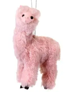 El yapımı Unisex hayvan heykelleri Mini gerçekçi deve oyuncak yumuşak peluş kürk pembe yünlü Llama noel süs