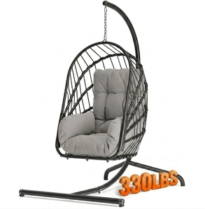 Fauteuil suspendu pliable d'extérieur avec support, en rotin PE <span class=keywords><strong>blanc</strong></span>, <span class=keywords><strong>chaise</strong></span> balançoire de luxe pour patio, mobilier de salon toutes saisons pour hôtel - Product Image 1