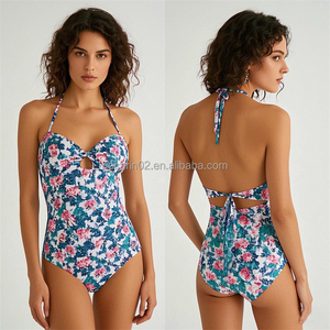 Một mảnh tắm phù hợp với mô hình in Bikini kiểm soát bụng thấp trở lại & táo bạo dưới trở lại báo in khu nghỉ mát váy & Váy - Product Image 2
