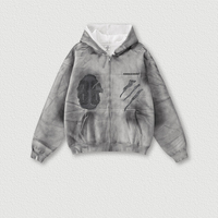 Sudadera con capucha con cremallera, lavado ácido, desgastada, oversize, hombros caídos, bolsillo canguro, forro polar, unisex, estilo urbano, personalizada, grunge, vintage