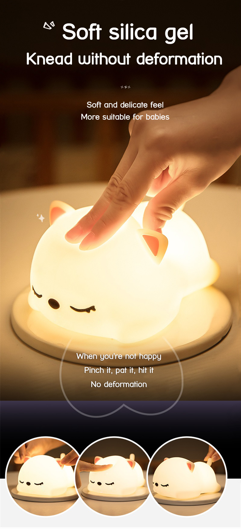 USB rechargeable cat silicone night light touch sensor LED lamp of bedroom the head of a bed with remote control children gifts
