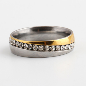 Bague en acier inoxydable bicolore or, 6 mm, sertie de diamants, bijoux géométriques tendance, cadeau - Product Image 3