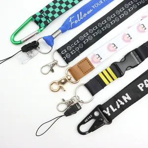 Sublimation PU Leather Jacquard Woven Strap with Carabiner Eagle Mouth Buckle Long Custom Lanyard