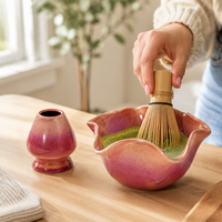 Bol à matcha élégant en forme d'étoile florale, bol à thé en céramique de luxe avec glaçure dégradée réactive, cadeau pour la cérémonie du matcha