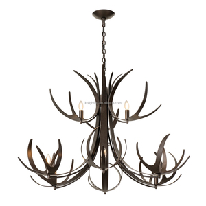 Adjustable Link Chain Rustic Farmhouse Pendant Light Artistic Curved Metal Caribou <strong>Stag</strong> Horn Candle Chandelier - Product Image 3