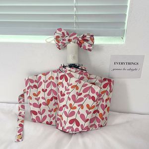 Parapluie pliant automatique compact anti-vent pour voyage, protection solaire UV, motif floral, 8 baleines, double usage, pour femme et fille - Product Image 2