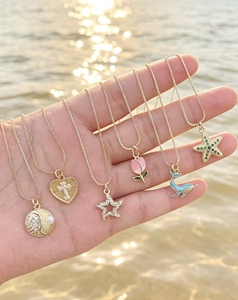 Micro Inlaid Flower Starfish Dolphin Heart Coin Link <b>Chain</b> for Women Gift Wholesale Jewelry Style Gold Color Pendant Necklace - Product Image 3