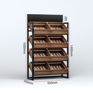 Étagère de présentation robuste à 4 niveaux en fer et bois avec 8 paniers pour fruits et légumes de supermarché, rayonnage commercial pour produits <span class=keywords><strong>frais</strong></span> - Product Image 2