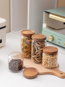 Pot de conservation alimentaire en verre borosilicate de haute qualité avec couvercles hermétiques en acacia, récipient de rangement pour la cuisine - Product Image 5