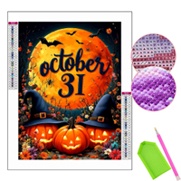 Kit de Peinture Diamant 5D Carré en Gros, Thème Halloween (Citrouille, Chapeau de Sorcière, Chauve-souris), Couverture Complète, Décoration Murale, Artisanat de Mosaïque DIY