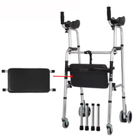 Vente en gros d'aides à la marche portables pour les patients pliant le support de coude en alliage d'aluminium léger avec siège et roues