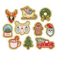 Patch brodé autocollant brillant tête de souris scintillante pour décoration de Noël, motif Père Noël