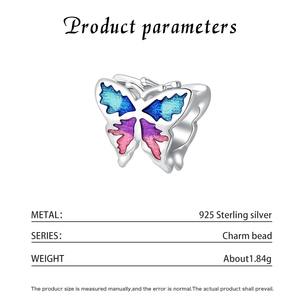 S925 Sterling Silver Colorful Gradient Enamel Butterfly <b>Bead</b> <b>Charm</b> Blue Purple Pink Wings Fit <b>Bracelet</b> Necklace Women Gift - Product Image 5