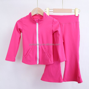 이잉 부티크 여자아이 귀여운 아동복 세트 도매 캐주얼 가을 단색 프린트 긴팔 요가복 - Product Image 3