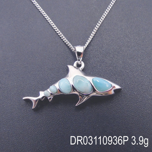 Joyería de Moda con Diseños de Vida Marina, Colgante de Larimar Azul con Diseño de Tiburón - Product Image 2