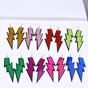 1980s Party Punk Neon Lightning Clip Earrings Multicolor Acrylic Long Lightning Dangle Drop Earrings