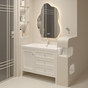 Light luxury French bathroom cabinet hot-bent integrated seamless basin washbasin cabinet - Product Image 3
