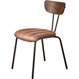 Dining Chair With <b>Backrest</b> Brown Leather Seat Wooden Back Metal Legs Nordic Style Living Room Home Use - Product Image 5