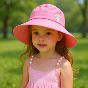 Sombrero de Sol de Ala Ancha para Niños Pearl, Visera de Playa de Verano, Rosa, 100% Poliéster, Bordado a Mano, Estilo de Personajes - Product Image 2