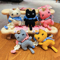 Nouveau porte-clés en peluche au crochet, chat mangeur de poisson, pendentif de sac mignon de dessin animé pour filles, petit cadeau, breloque de sac tendance