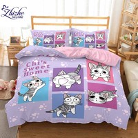Ensemble de literie imprimé en 3D brodé solide chat Chi Sweet Home ensemble de fleur de dessin animé imprimé en 3D plante Anime chat Chi solide Polyester