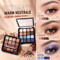 Palette de fards à paupières embossés 16 couleurs, tons neutres chauds, mats et pailletés, longue tenue, pour maquillage professionnel