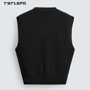 Chaleco de Punto Personalizado de Alta Calidad con Cuello en V y Letras Impresas, Color Sólido, Estilo Casual para Hombre - Product Image 6