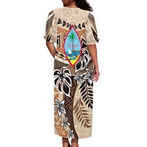 थोक नए आगमन लोकप्रिय गुआम डिजाइन Mumu पोशाक बड़े लोगों ने उच्च मांग वाली लघु आस्तीन शिफॉन मुमु शैली की पोशाक को अनुकूलित किया - Product Image 5