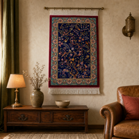 Tapisserie murale persane de luxe 60*90cm, motif Arbre de Vie bleu profond, en modal tissé à poils longs, vente en gros