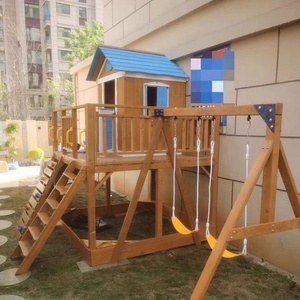 Maison de jeu extérieure en <span class=keywords><strong>bois</strong></span> imperméable avec balançoire et bac à sable Maison de jeu pour enfants pour patio arrière-cour - Product Image 6