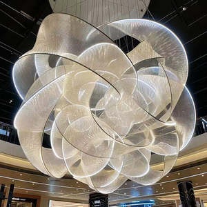 Lámpara colgante de cristal grande con diseño de flores en forma de vestíbulo de hotel, lámpara de techo personalizada para techos altos - Product Image 3