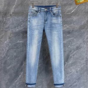 Offre Spéciale jeans slim délavés de couleur unie de haute qualité avec trou blanc pour hommes - Product Image 3