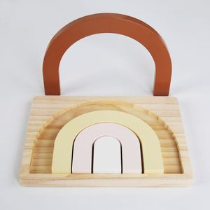 Juguete de madera natural para bebés, arco de madera creativo, bloques de rompecabezas apilables de arcoíris, seguros para niños - Product Image 2