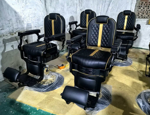 เก้าอี้ทำผมทรงหรูหราคุณภาพสูงโครงโลหะสีดำสำหรับร้านเสริมสวย เก้าอี้ตัดผมแบบกำหนดเองสำหรับร้านตัดผม - Product Image 2