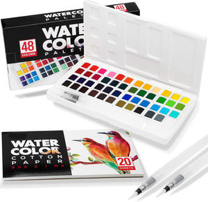 Ensemble de peinture à l'aquarelle solide de qualité supérieure, 48 couleurs, peintures pigmentées de voyage avec pinceau, bloc de papier aquarelle, fournitures artistiques - Product Image 1