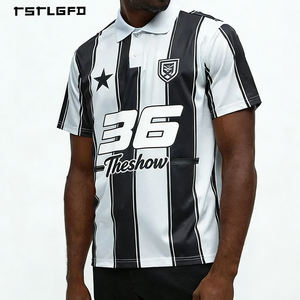 T-shirt à manches longues style hip-hop, polo streetwear, t-shirt rayé, t-shirt coupe ample, t-shirt en tissu tissé - Product Image 4