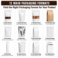 Sachet de café personnalisé en papier kraft avec fenêtre transparente, fermeture éclair refermable, pochette autoportante pour grains de café torréfiés