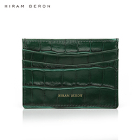 Hiram Beron Porte-Cartes Homme Italien Vert Brillant en Cuir, Service OEM Personnalisé