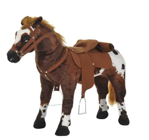 Peluche de caballo para niños, juguete interactivo con sonido, marrón oscuro/blanco