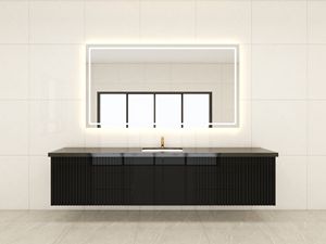 Armoire de salle de bain moderne murale laquée avec lavabo en céramique, miroir intelligent à LED, tiroirs - Design durable et facile à nettoyer - Product Image 4