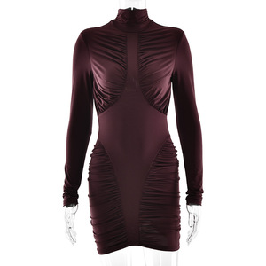 Robe moulante à col haut imprimé léopard, tenue de club - Product Image 5