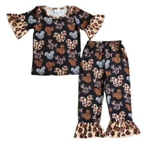 Cartoon mouse leopard manica corta ragazze pigiama toddler girls set di abbigliamento abbigliamento per bambini all'ingrosso