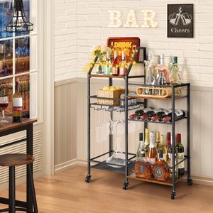 Carrito de Bar Mini SENYU con Ruedas, Soporte para Copas de Vino, Estante de Almacenamiento para Cocina, Comedor, Whisky, Licores y Alcohol - Product Image 2