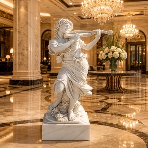 Estatua de Violinista Tallada a Mano <span class=keywords><strong>en</strong></span> Mármol Blanco, Obra Maestra Neoclásica Duradera para Interiores de Lujo <span class=keywords><strong>en</strong></span> Salas de Estar e Iglesias - Product Image 5