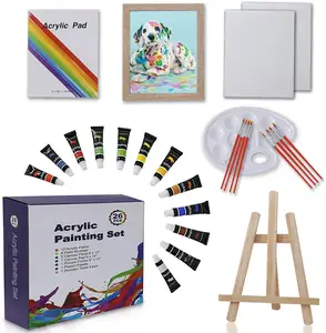 子供のアートペインティングセットピースキャンバスアクリルデスクトップデスクトップペインティングブラシと防水アートカバー、パレット画材