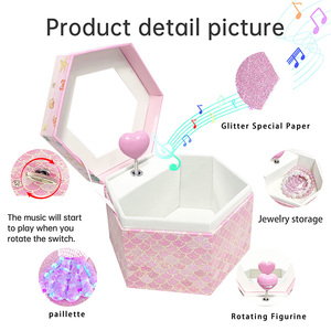 Caja Musical Hexagonal de Sirena con Espejo y Corazón Giratorio, Precio de Fábrica Yiyu, para Niñas, Personalizable, OEM, Venta al Por Mayor - Product Image 3
