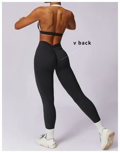 Conjunto de Yoga con Diseño Nuevo, Cepillado, a Prueba de Impactos, Sujetador Deportivo con Cuello Halter, Leggings de Cintura Alta sin Espalda con Bolsillo, Conjunto de Fitness para Gimnasio - Product Image 4