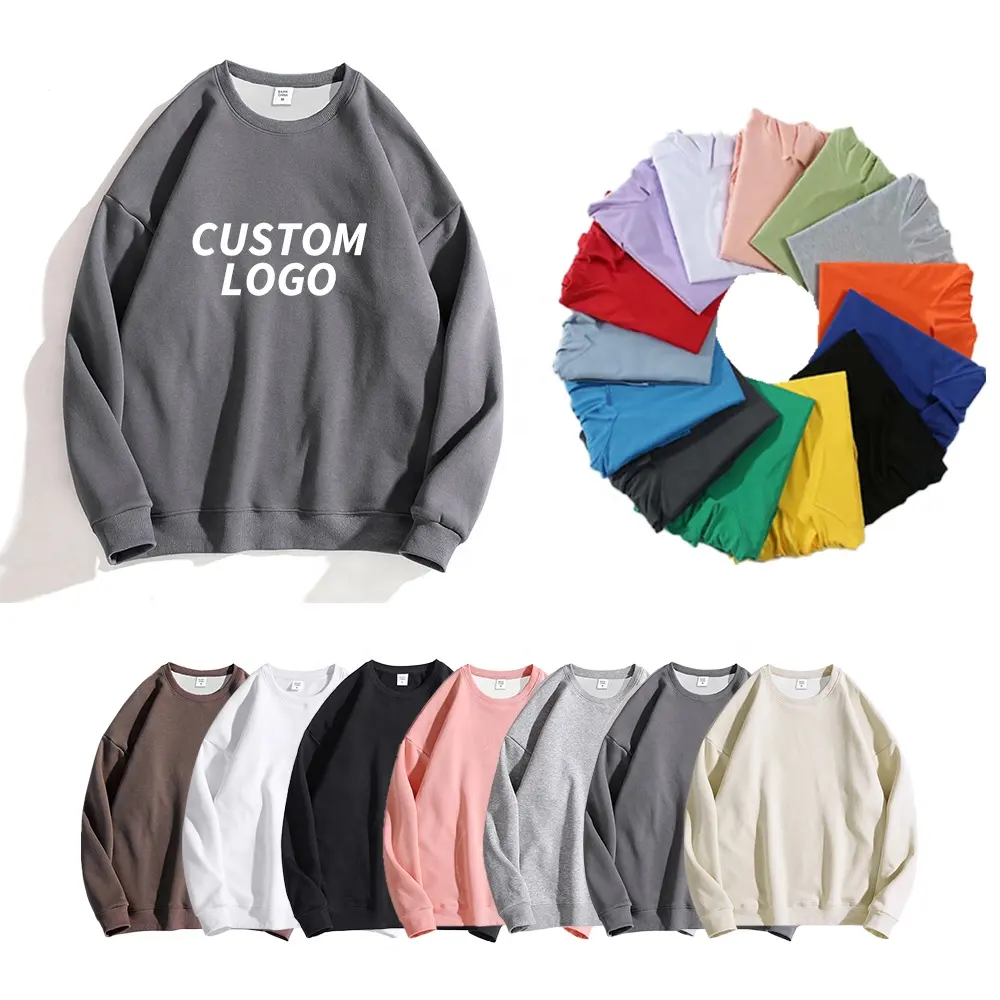 Hoodie pria polos kasual berat 350g katun Pullover bahu turun kustom pabrikan